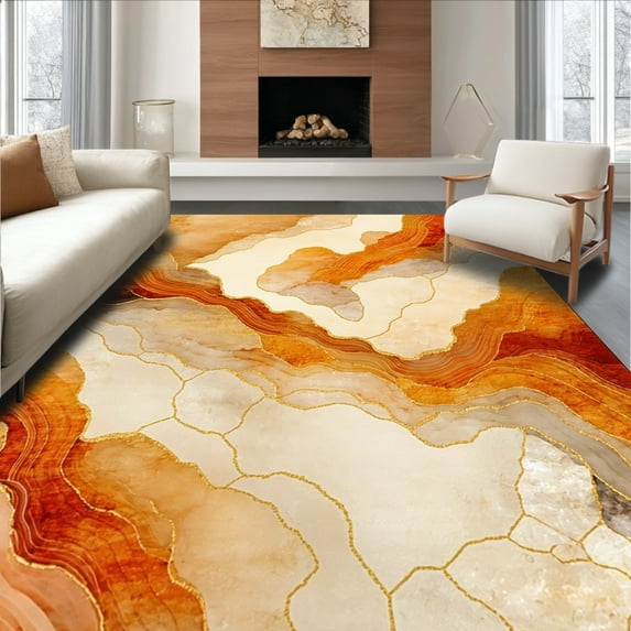ODIKA 2'x3' Machine Washable Non-Slip Area Rug, Artisan Honey Geode Reflection with Deviceorange and Insightful Motifs High Traffic Rug, Beige, 191310