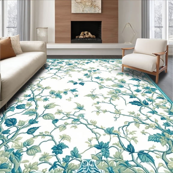 Flatwoven High Traffic Area Rug, Artisan Latticework with Abstract Botanical Motifs, Non Slip, Stain Resistant, Washable Area Rugs for Living Room, Bedroom(Green, 2X3)