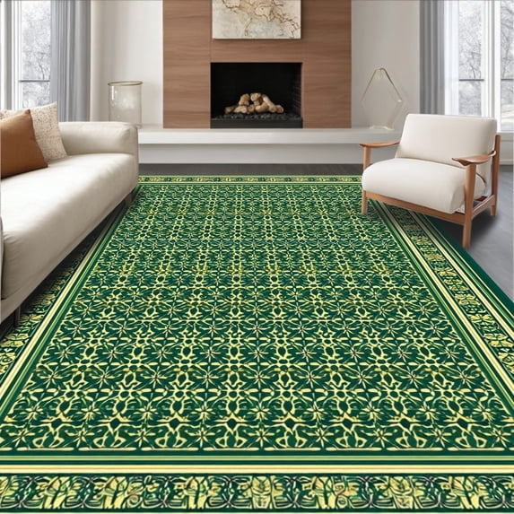 ODIKA 5'x7' Machine Washable Non-Slip Area Rug, Artisan Latticework Vine Motif High Traffic Rug, Green, 252569