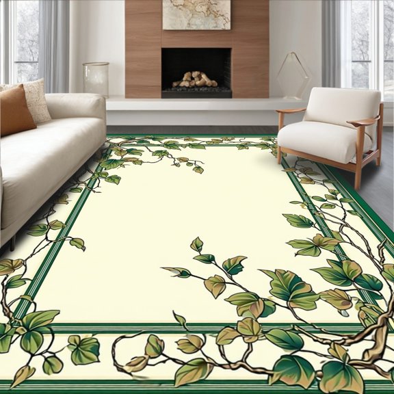 Flatwoven High Traffic Area Rug, Artisan s Garden Countryside Round Motif, Non Slip, Stain Resistant, Washable Area Rugs for Living Room, Bedroom(Green, 2X3)