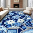 thumbnail image 1 of Flatwoven High Traffic Area Rug, Artistic Asian Inspired Decorative, Non Slip, Stain Resistant, Washable Area Rugs for Living Room, Bedroom(Blue, 4X6), 1 of 8