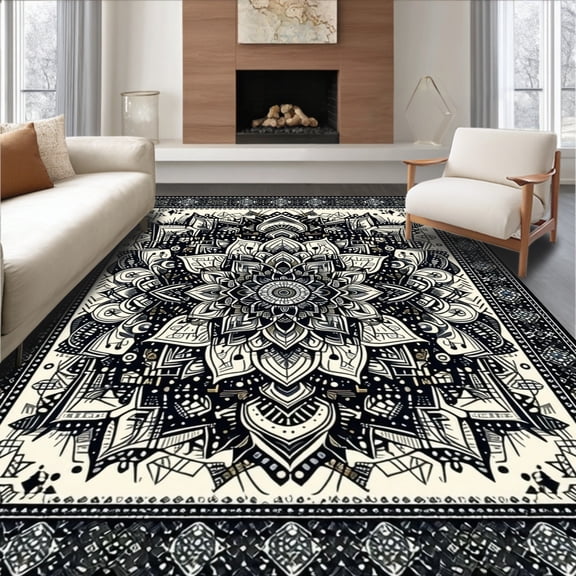 Flatwoven High Traffic Area Rug, Artistic Black Aesthetic, Non Slip, Stain Resistant, Washable Area Rugs for Living Room, Bedroom(Black, 4X6)