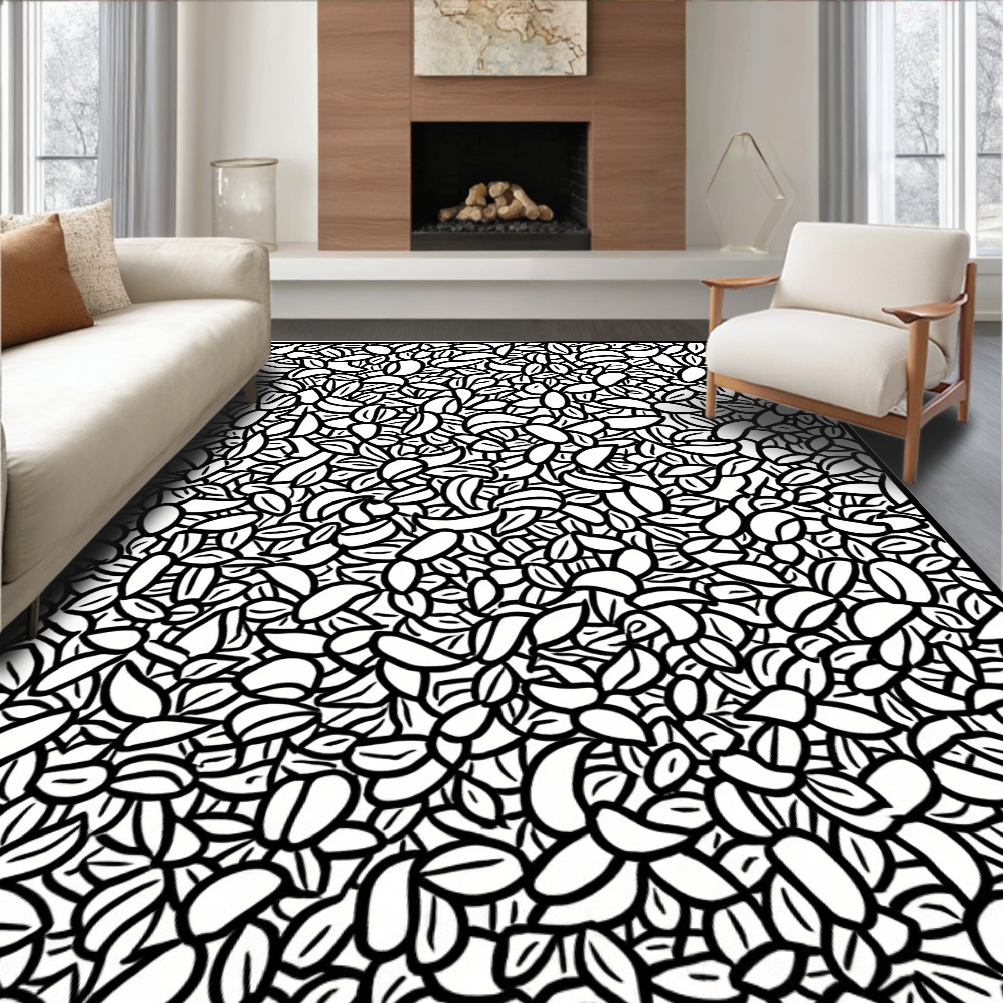 Flatwoven High Traffic Area Rug, Artistic Black and White Interlocking ...