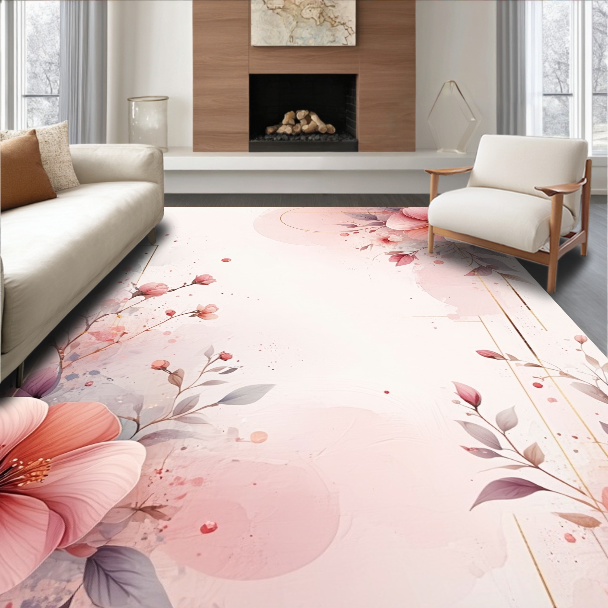ODIKA 6'x9' Machine Washable Non-Slip Area Rug, Artistic Bloom Pink ...