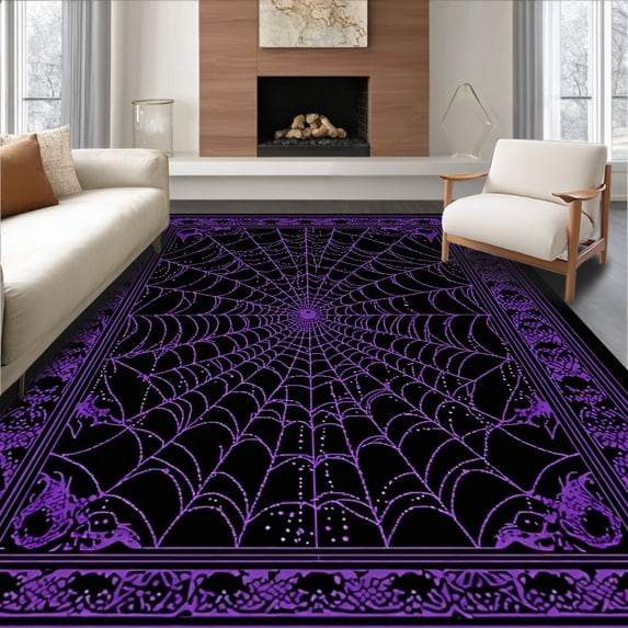 ODIKA 6'x9' Machine Washable Non-Slip Area Rug, Artistic Halloween Inspired Lattice Style High Traffic Rug, Purple, 36616