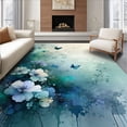 thumbnail image 1 of ODIKA 8'x10' Machine Washable Non-Slip Area Rug, Artistic Teal Grey Flora Dreamy Flower Motif High Traffic Rug, Ivory, 108589, 1 of 7
