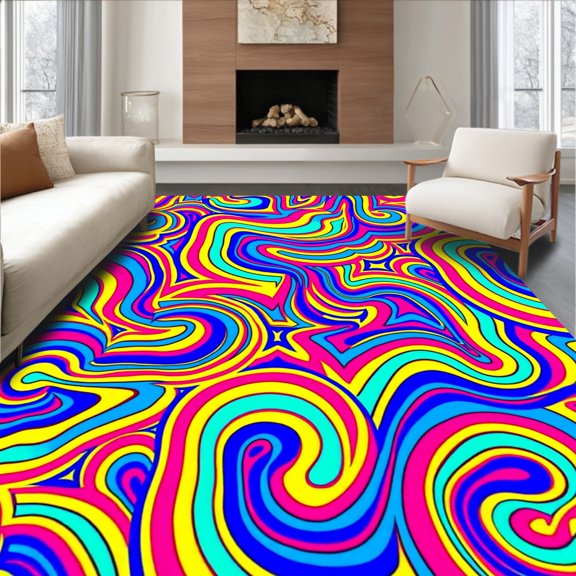 Flatwoven High Traffic Area Rug, Artistic Tufted Rainbow Design with Intricate and Details, Non Slip, Stain Resistant, Washable Area Rugs for Living Room, Bedroom(Pink, 2X3)