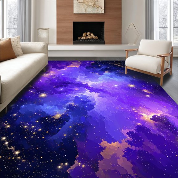 Flatwoven High Traffic Area Rug, Astral Journey Decorative Mat With Outer Space Inspired Design, Non Slip, Stain Resistant, Washable Area Rugs for Living Room, Bedroom(Purple, 2X3)