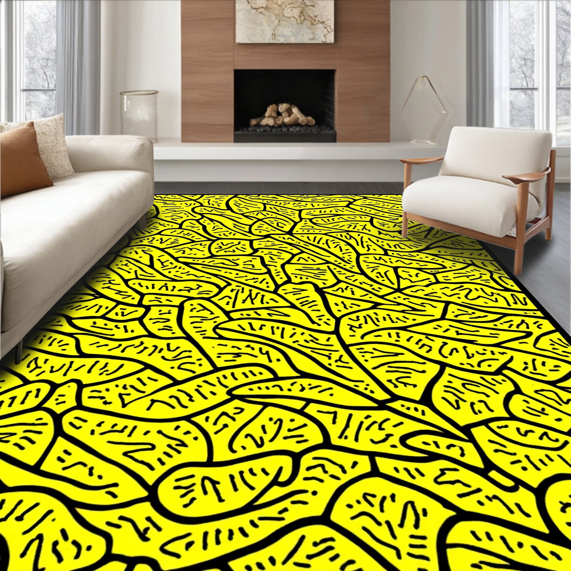 Flatwoven High Traffic Area Rug, Asymmetric Spotted with Jagged Black ...