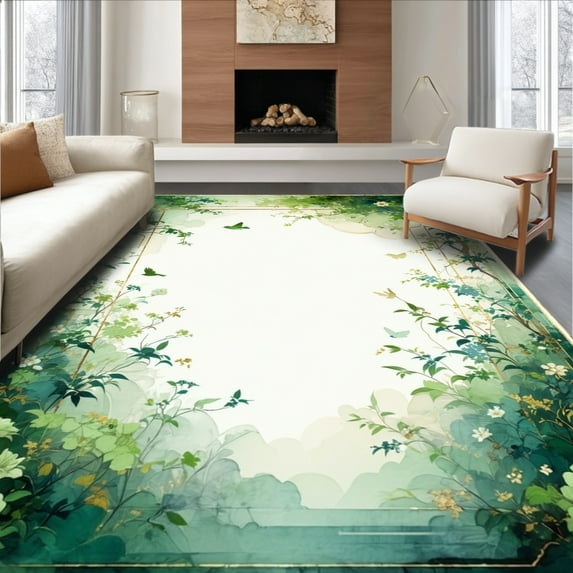 ODIKA 4'x6' Machine Washable Non-Slip Area Rug, Balcony Bliss High Traffic Rug, Green, 144518