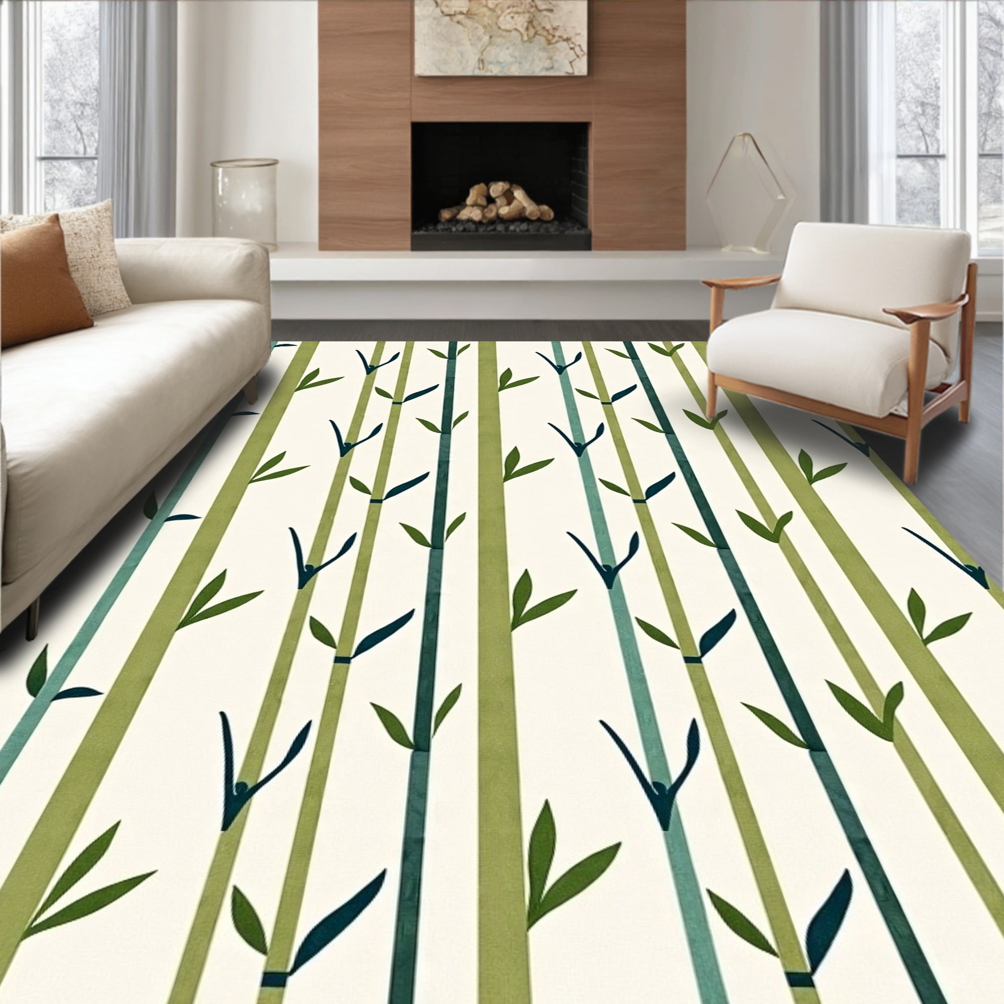 Flatwoven High Traffic Area Rug, Bamboo Grove Zen with Minimalist Asian ...