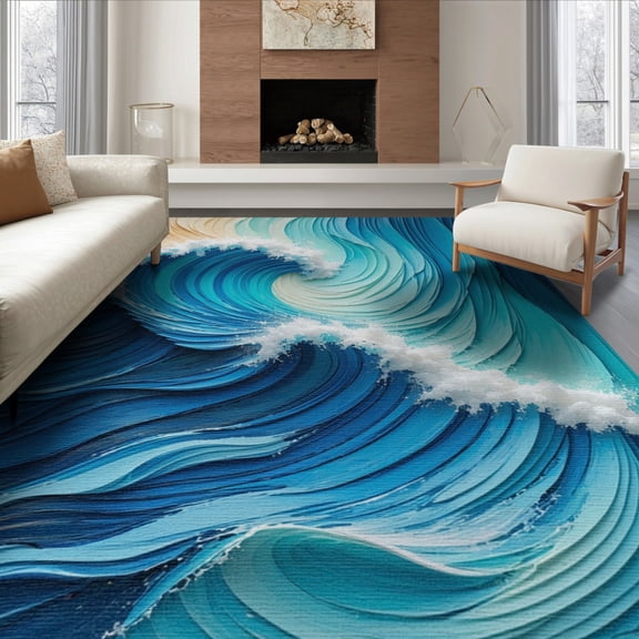 ODIKA 8'x10' Beach Theme Non Slip for Girls Playroom Washable Area Rug for King Size Bedroom Under Bed, Master Suite, Non-Shedding, Easy Care