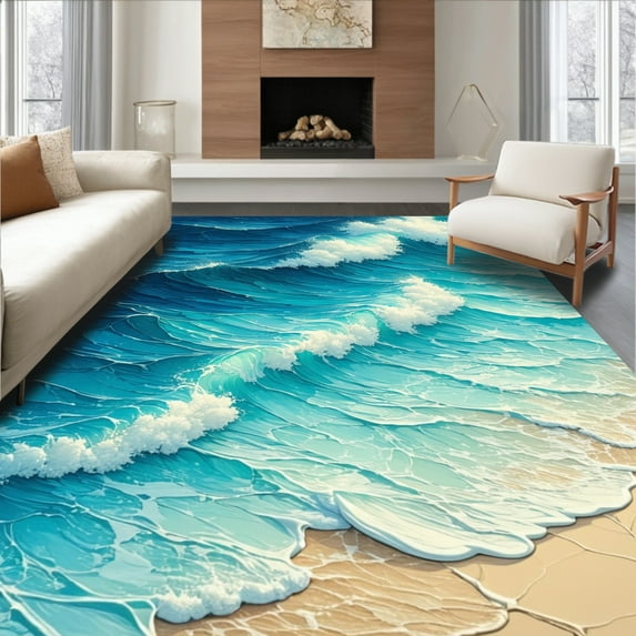 ODIKA 4x6 Machine Washable Non-Slip Area Rug, Marine High Traffic Rug, Blue, 2964