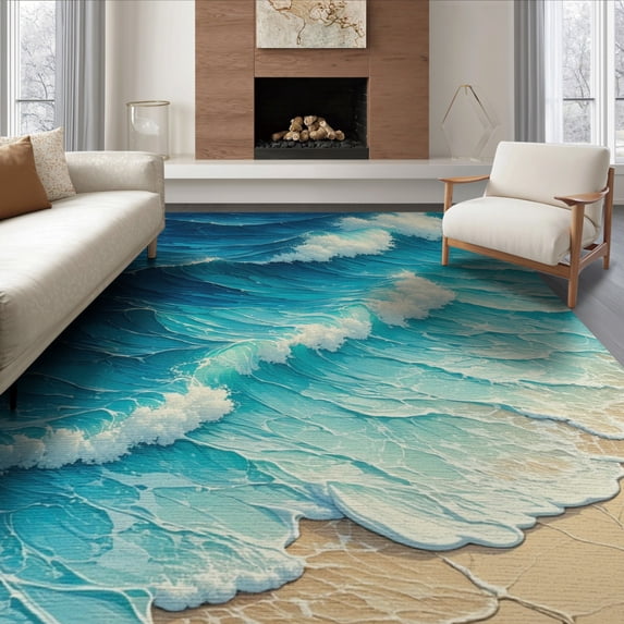ODIKA 6'x9' Beach Themed Nautical Washable Area Rug Non-Slip, Easy Care, for Family Room, Living Mater Bedroom
