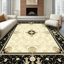 Flatwoven High Traffic Area Rug, Beautiful Area with Classic Black and Beige Decorative Elements, Non Slip, Stain Resistant, Washable Area Rugs for Living Room, Bedroom(Beige, 4X6)