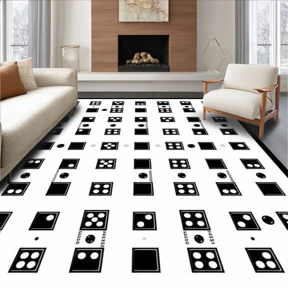 Flatwoven High Traffic Area Rug, Black Dice Game Grid Unique Aesthetic Checkerboard, Non Slip, Stain Resistant, Washable Area Rugs for Living Room, Bedroom(Black, 2X3)