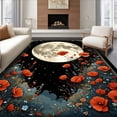 thumbnail image 1 of ODIKA 2'x3' Machine Washable Non-Slip Area Rug, Black Poppy Moon Mystical Floral Celestial High Traffic Rug, Red, 84133, 1 of 7