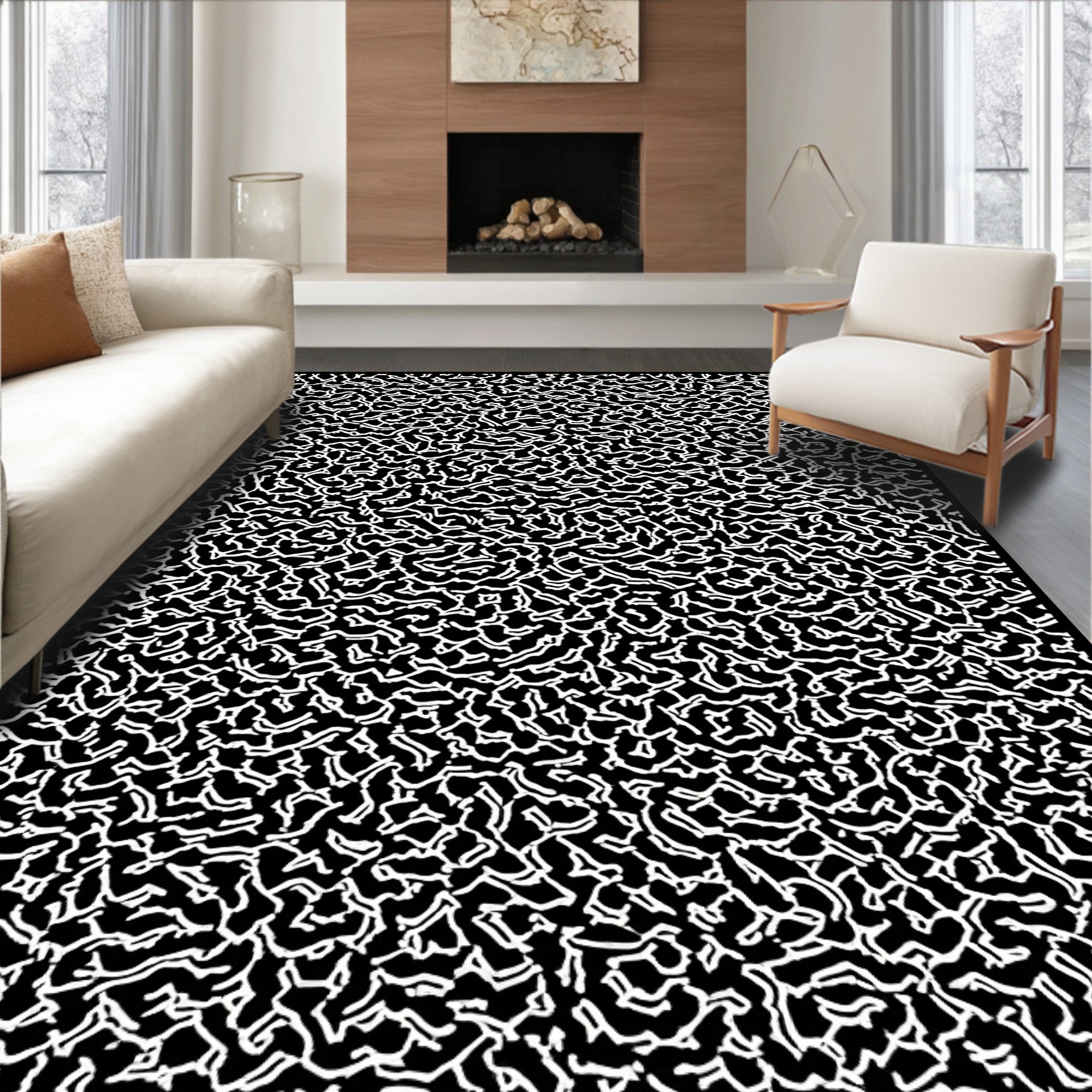 ODIKA 6' Machine Washable Non-Slip Area Rug, Black Spotted Interlocking ...