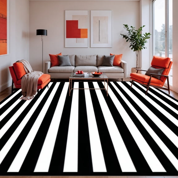 Flatwoven High Traffic Area Rug, Black White Stripes, Non Slip, Stain Resistant, Washable Area Rugs for Living Room, Bedroom(Black, 2X3)