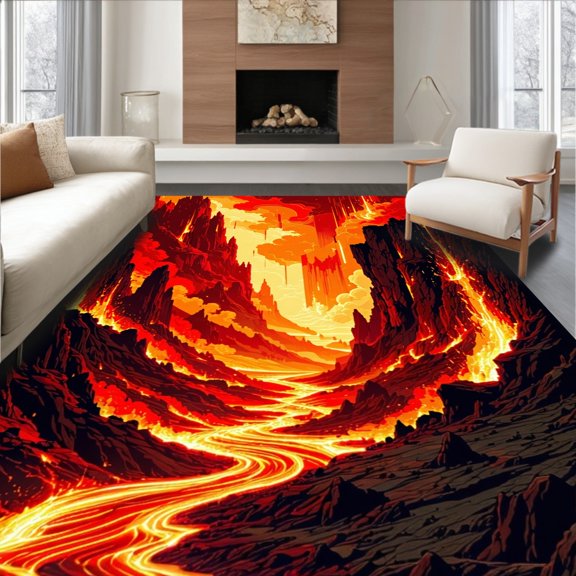 Flatwoven High Traffic Area Rug, Blazing Canyon Optical Erupting Stream Floor, Non Slip, Stain Resistant, Washable Area Rugs for Living Room, Bedroom(Red, 2X3)