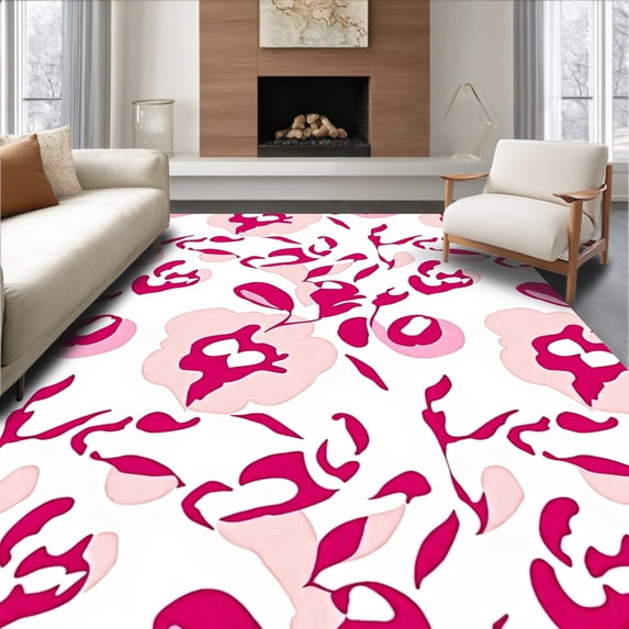 Flatwoven High Traffic Area Rug, Bloom Floral Area Accent, Non Slip, Stain Resistant, Washable Area Rugs for Living Room, Bedroom(Pink, 2X3)