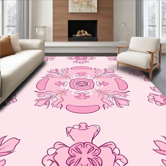 ODIKA 2'x3' Machine Washable Non-Slip Area Rug, Blush Floral Medallion Botanic Design High Traffic Rug, Pink, 239786