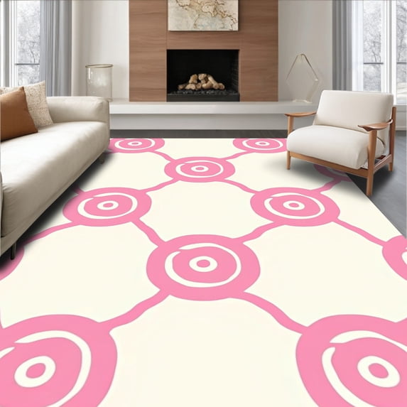 ODIKA 2'x3' Machine Washable Non-Slip Area Rug, Blush Hues Interlocking Motif High Traffic Rug, Pink, 393236