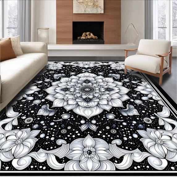 ODIKA 6'x9' Machine Washable Non-Slip Area Rug, Boho Style Intricate Design for Floor High Traffic Rug, Gray, 145331
