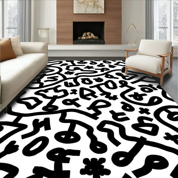 ODIKA 8' Machine Washable Non-Slip Area Rug, Bold Animal Design High Traffic Rug, Black, 304672