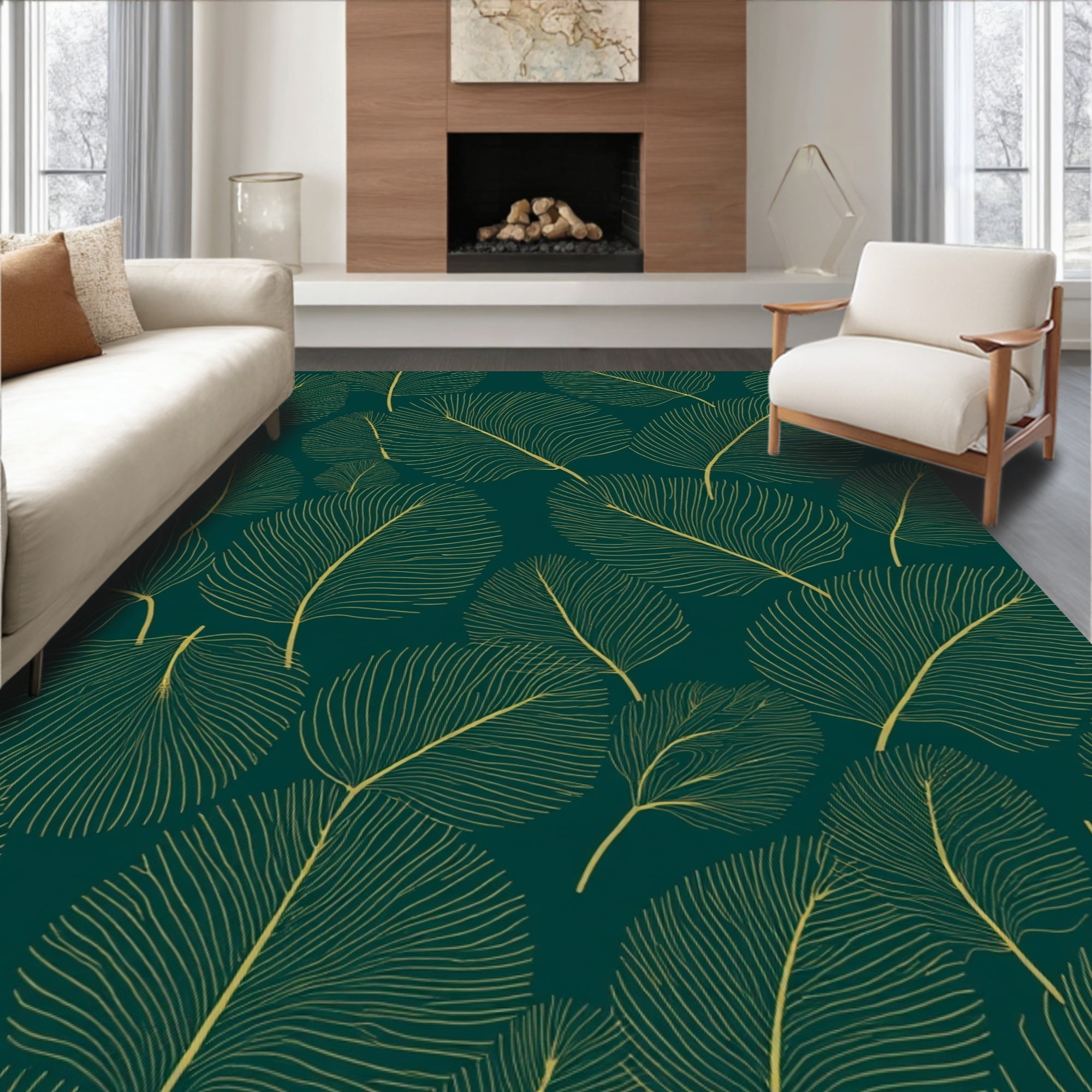 Flatwoven High Traffic Area Rug, Bold Botanical Print with Overlapping ...