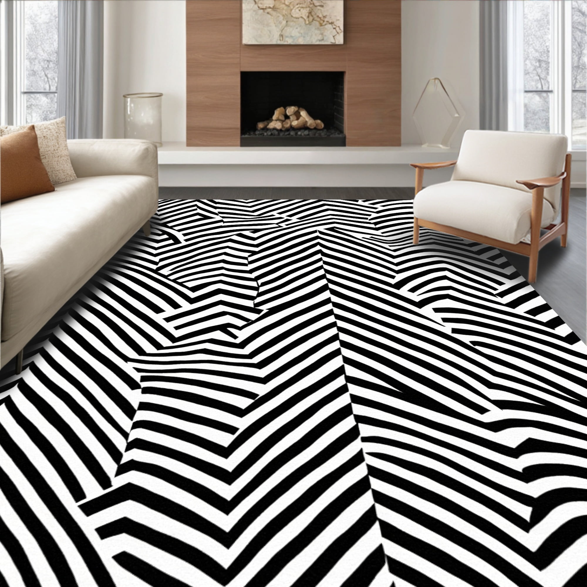 Flatwoven High Traffic Area Rug, Bold Zebra Inspired Chevron Design ...