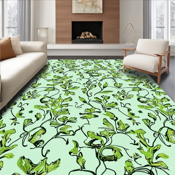 ODIKA 2'x3' Machine Washable Non-Slip Area Rug, Botanical High Traffic Rug, Mint, 298007