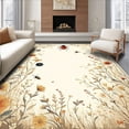 thumbnail image 1 of Flatwoven High Traffic Area Rug, Botanical Bugs Motif Vintage Style Accent, Non Slip, Stain Resistant, Washable Area Rugs for Living Room, Bedroom(Beige, 5X7), 1 of 8