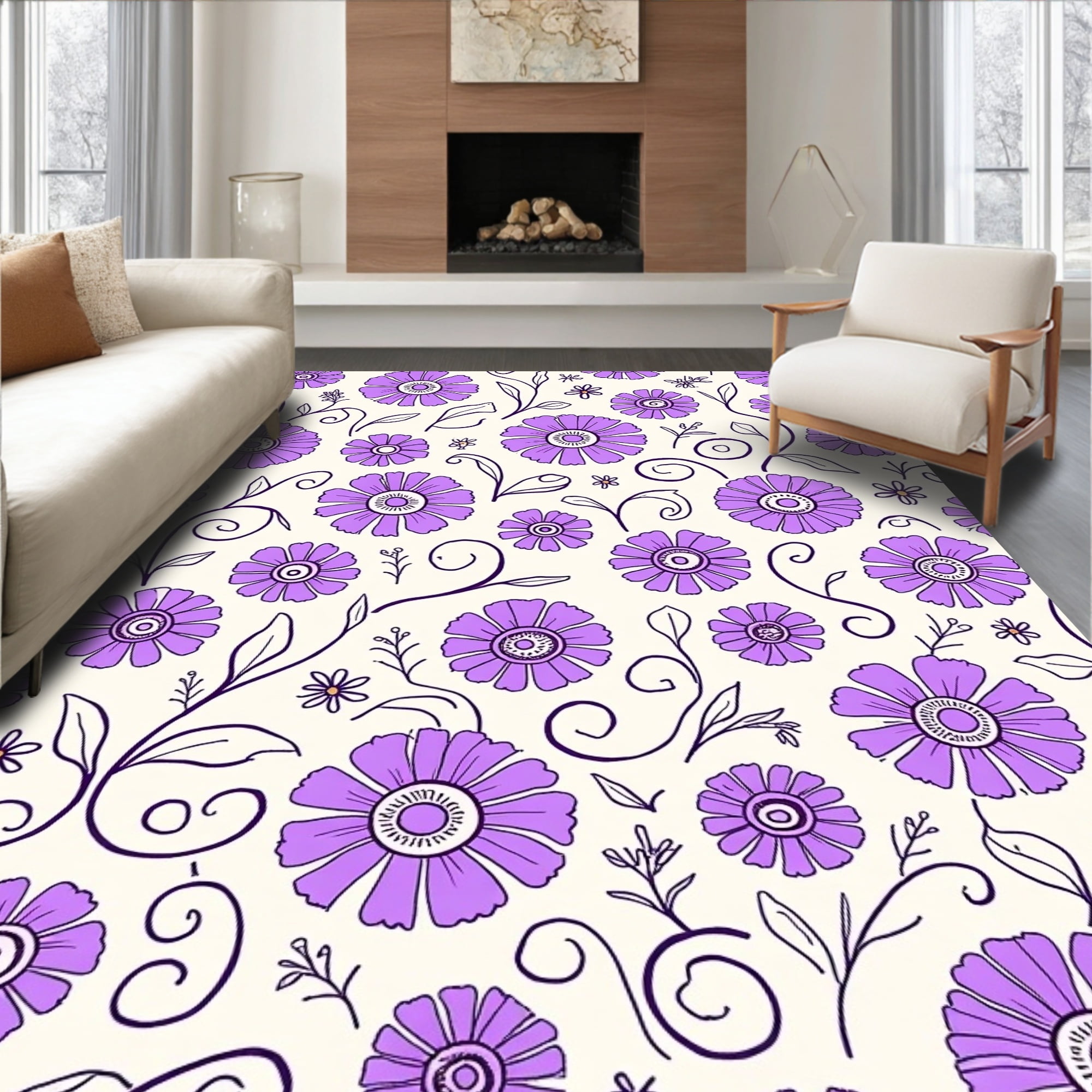 Flatwoven High Traffic Area Rug, Botanical Dreamscape with Whimsical ...