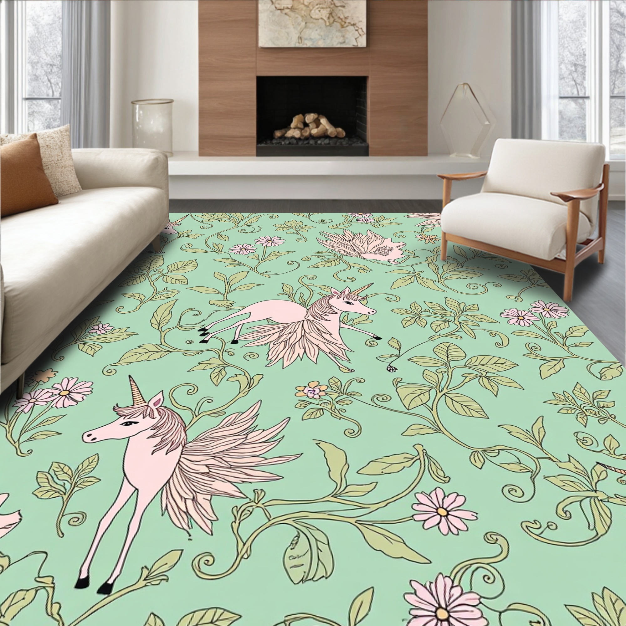 Fantasy Rug Collection ODIKA 4'x6' Machine Washable Non-Slip Area Rug, Botanical Fantasy ...