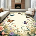 thumbnail image 1 of Flatwoven High Traffic Area Rug, Botanical Flutter Garden with Abstract Butterfly Motif and Curved Edges, Non Slip, Stain Resistant, Washable Area Rugs for Living Room, Bedroom(Beige, 4X6), 1 of 8