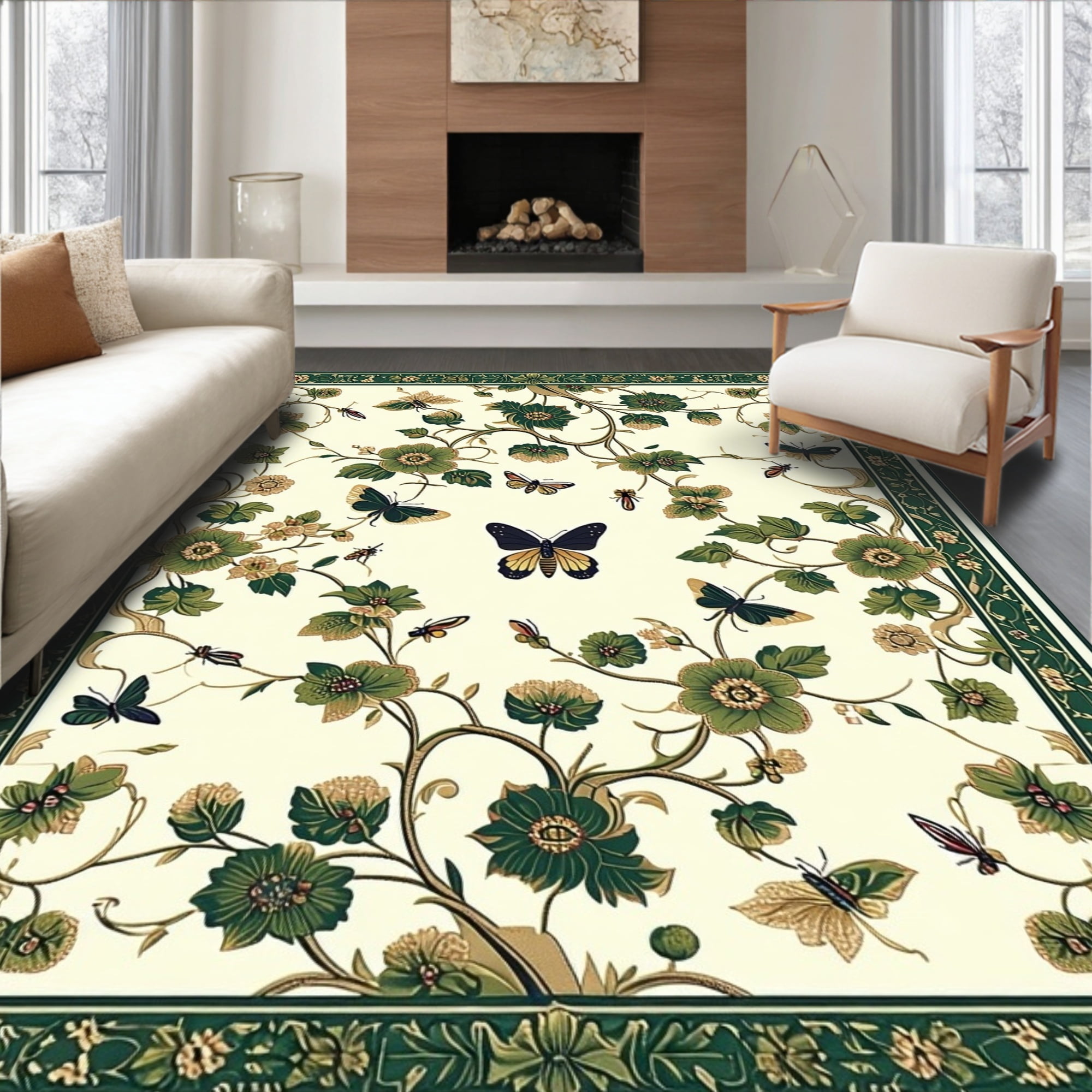 Flatwoven High Traffic Area Rug, Botanical Insect Delicate Floral ...