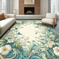 thumbnail image 1 of Flatwoven High Traffic Area Rug, Botanical Medallion Scrollwork with Seaside Floral Motifs, Non Slip, Stain Resistant, Washable Area Rugs for Living Room, Bedroom(Ivory, 5X7), 1 of 8