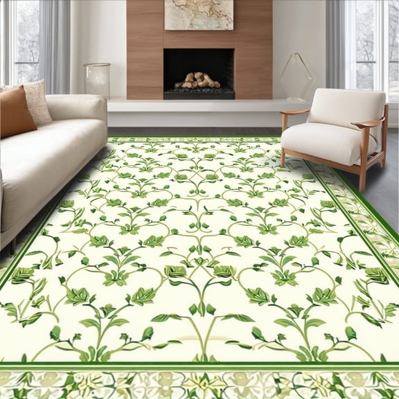 Flatwoven High Traffic Area Rug, Botanical Trellis Area Oval Design, Non Slip, Stain Resistant, Washable Area Rugs for Living Room, Bedroom(Green, 2X3)