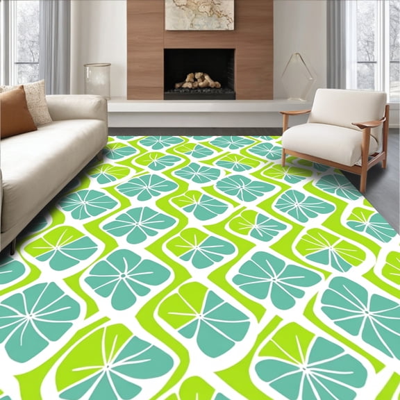 Flatwoven High Traffic Area Rug, Botanical Trellis with Interlocking Leaf Motifs, Non Slip, Stain Resistant, Washable Area Rugs for Living Room, Bedroom(Green, 4X6)