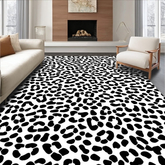 ODIKA 3'x5' Machine Washable Non-Slip Area Rug, Bovine Echoes Speckled Hide Style High Traffic Rug, Black, 304423