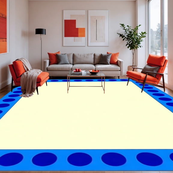 ODIKA 2'x3' Machine Washable Non-Slip Area Rug, Bright Dot Border Design with Cheerful Aesthetic High Traffic Rug, Blue, 265821