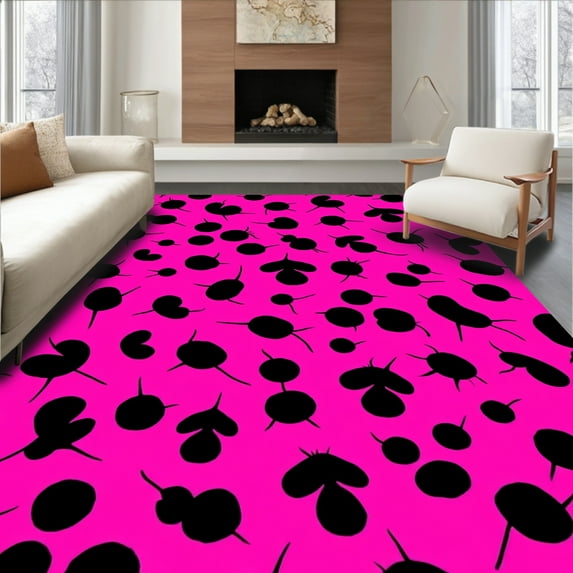 Flatwoven High Traffic Area Rug, Bubblegum Leopard Funky Spot Arrangement, Non Slip, Stain Resistant, Washable Area Rugs for Living Room, Bedroom(Pink, 6X9)