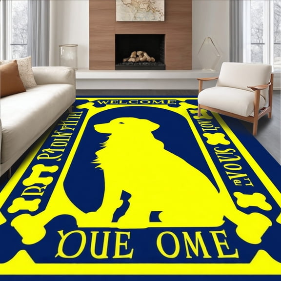 Flatwoven High Traffic Area Rug, Canine Companion Welcome Mat Retriever Rules Entrance Rug Home Decor, Non Slip, Stain Resistant, Washable Area Rugs for Living Room, Bedroom(Blue, 2X3)