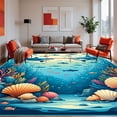 thumbnail image 1 of ODIKA 4'x6' Machine Washable Non-Slip Area Rug, Cartoon Ocean Life with Playful Sharks and Floating Seashells High Traffic Rug, Blue, 282596, 1 of 7