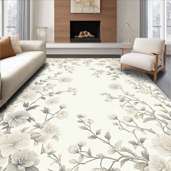 Flatwoven High Traffic Area Rug, Celestial Bloom Rug Modern Floral Design in Pale Grey and Ivory, Non Slip, Stain Resistant, Washable Area Rugs for Living Room, Bedroom(Beige, 2X3)