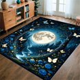 thumbnail image 1 of Flatwoven High Traffic Area Rug, Celestial Butterfly and Floral Fusion in Dark Aesthetic, Non Slip, Stain Resistant, Washable Area Rugs for Living Room, Bedroom(Blue, 3X5), 1 of 8