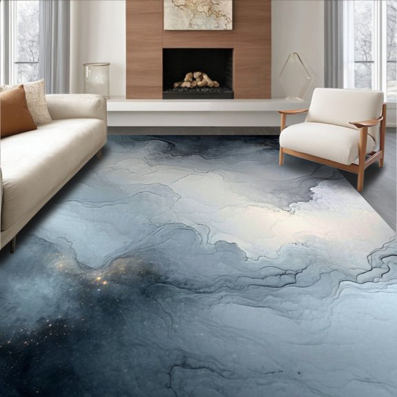 Flatwoven High Traffic Area Rug, Celestial Cloud Area Rug With Ethereal Grey Marbled Pattern for Stylish Spaces, Non Slip, Stain Resistant, Washable Area Rugs for Living Room, Bedroom(Gray, 2X3)