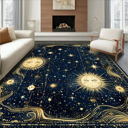 ODIKA 4'x6' Machine Washable Non-Slip Area Rug, Celestial Stars Galaxy Floor Doormat High Traffic Rug, Blue, 43033