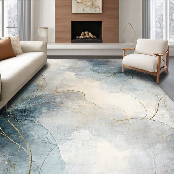 Flatwoven High Traffic Area Rug, Celestial Dreamscape Modern with Abstract Swirl Art and Misty Tones Design, Non Slip, Stain Resistant, Washable Area Rugs for Living Room, Bedroom(Gray, 2X3)